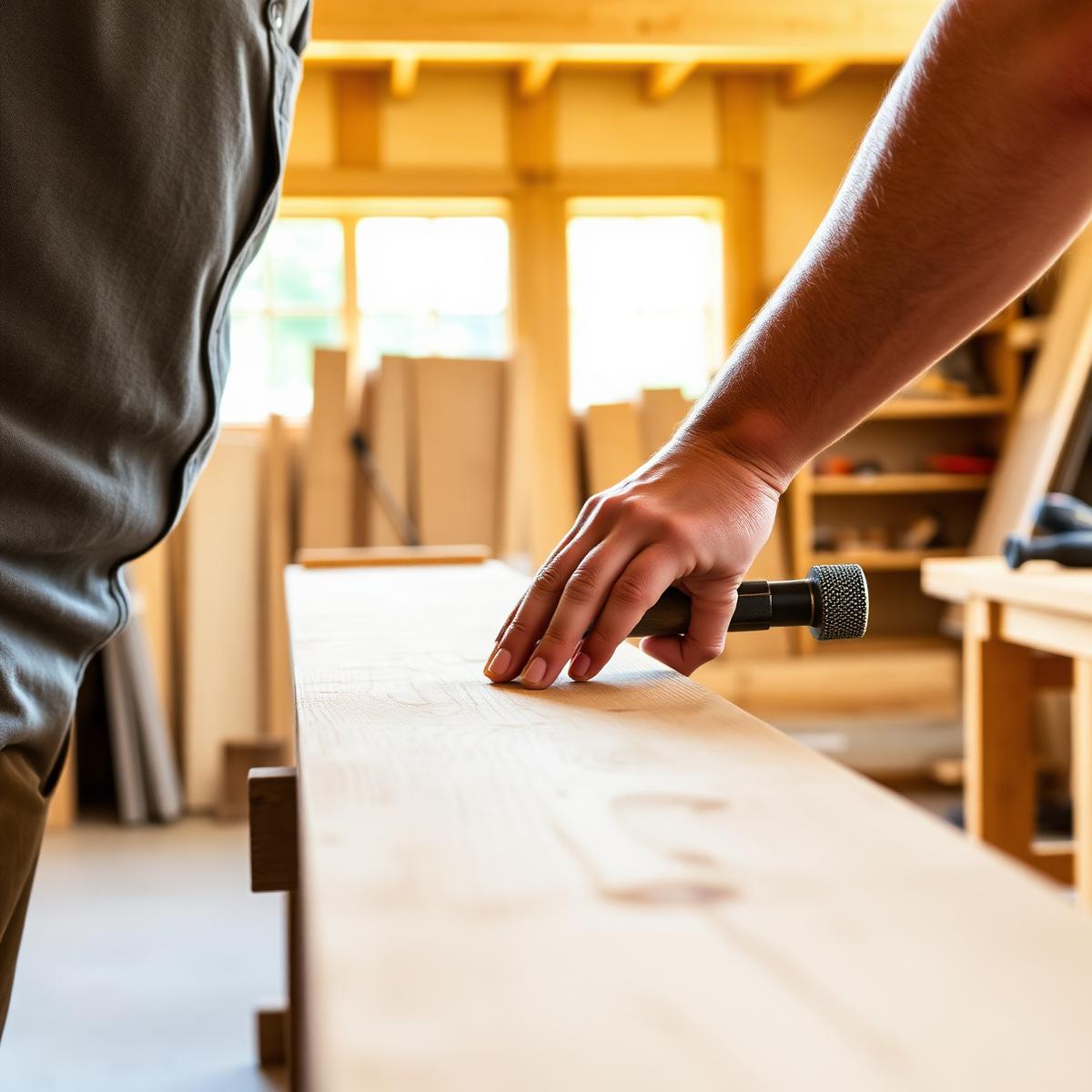Artisan travaillant des planches de chêne dans l'atelier